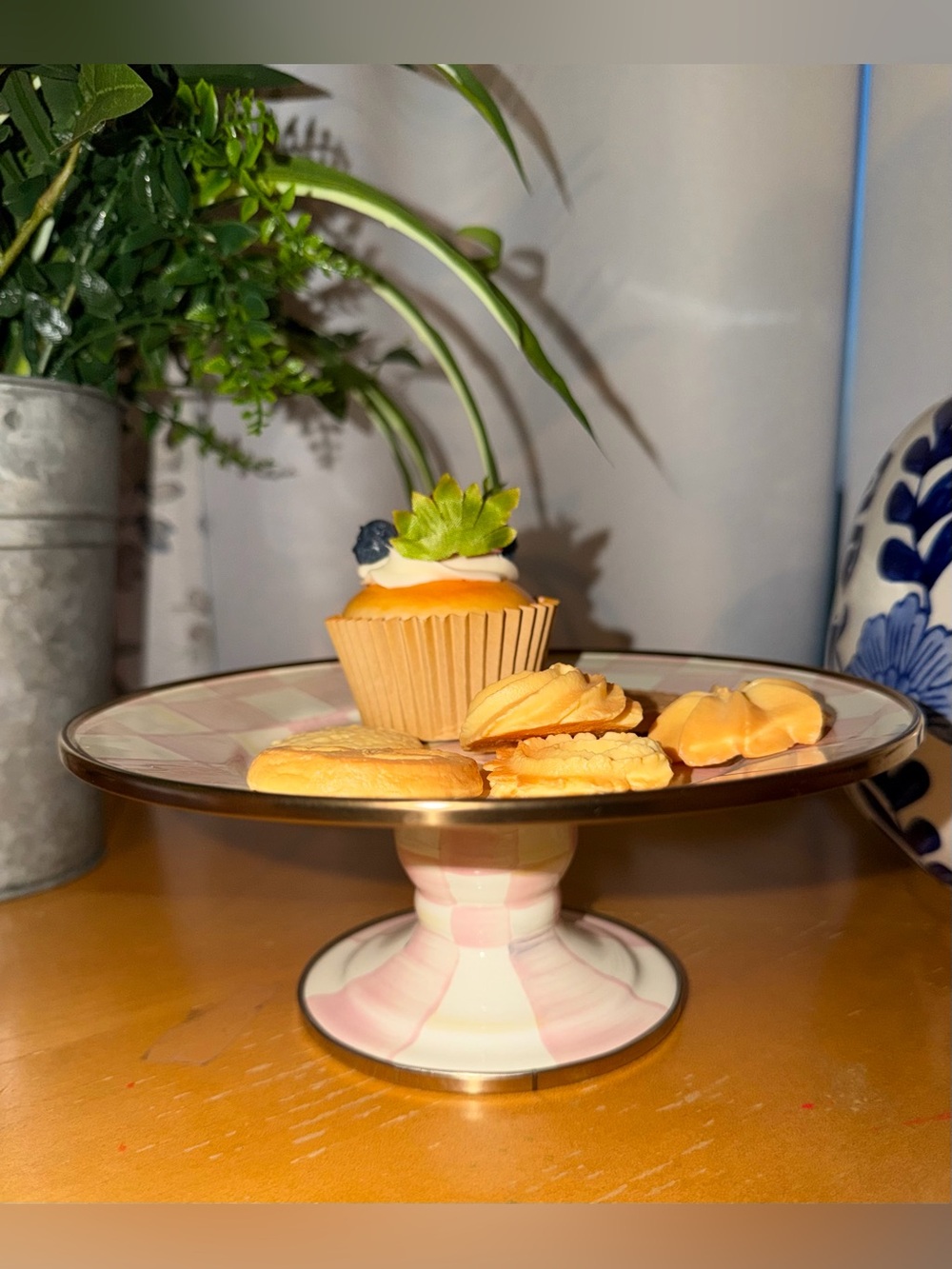 MacKenzie-Childs Rosy Check Mini Pedestal Platter.